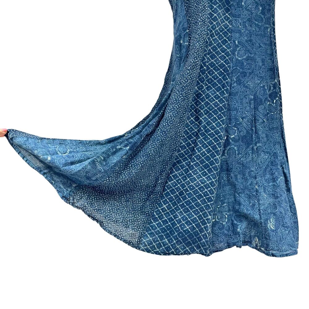 LAUREN RALPH LAUREN Midi Cotton Sundress in Indigo Blue Batik Patchwork Size 12 - Picture 5 of 10